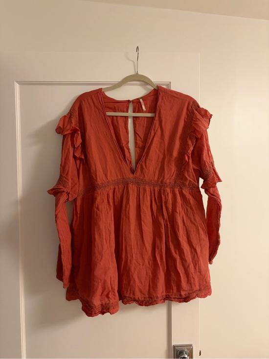 Free People Pants - Free People V-Neck Ruffled Long Sleeve Tunic - Terracotta